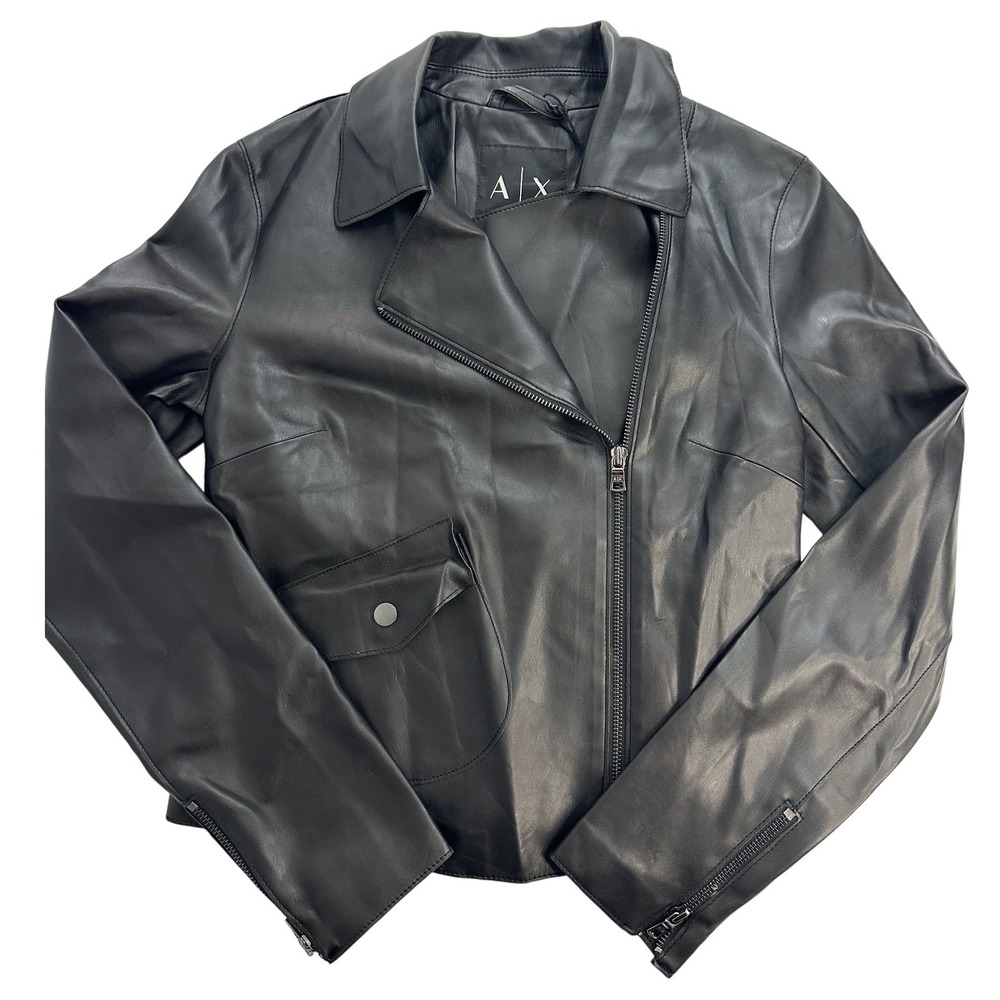 Armani Exchange‎ AX Black Faux Leather Moto Jacket Women's Size S Small